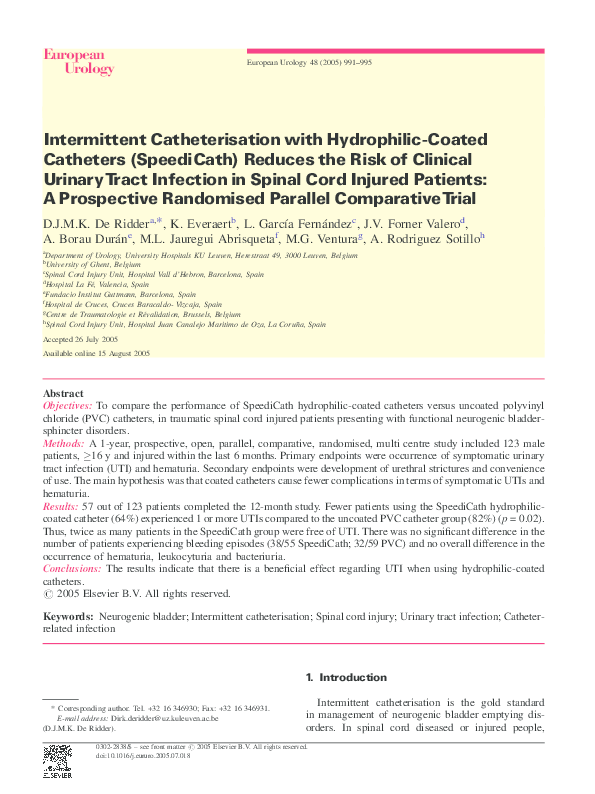 (PDF) Intermittent Catheterisation with HydrophilicCoated Catheters