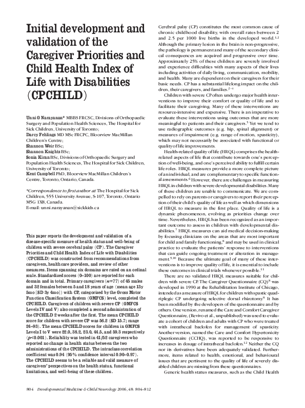 (PDF) Initial development and validation of the Caregiver Priorities ...