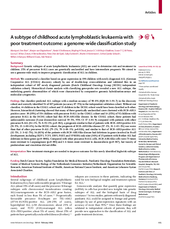 (PDF) A subtype of childhood acute lymphoblastic leukaemia with poor ...