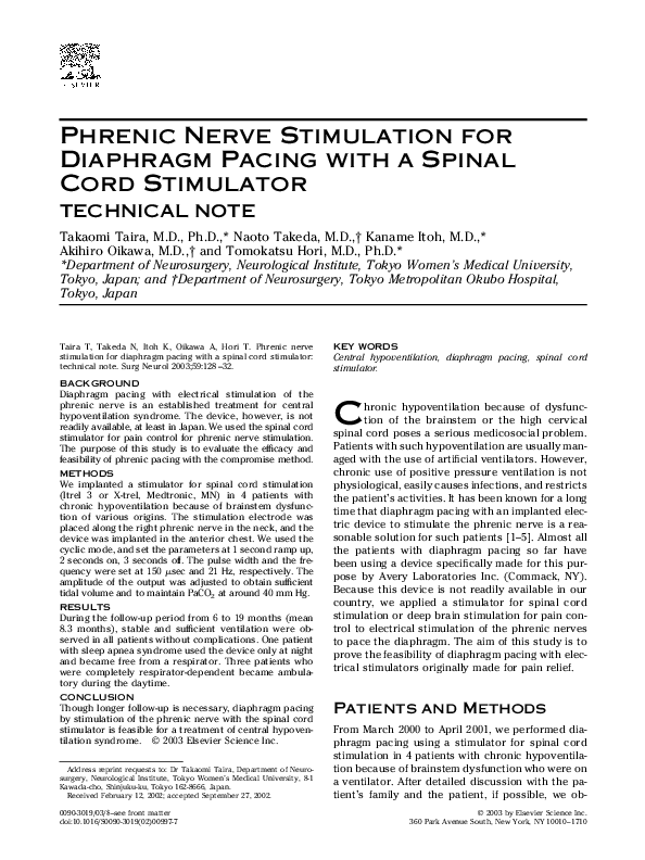 (PDF) Phrenic nerve stimulation for diaphragm pacing with a spinal cord ...