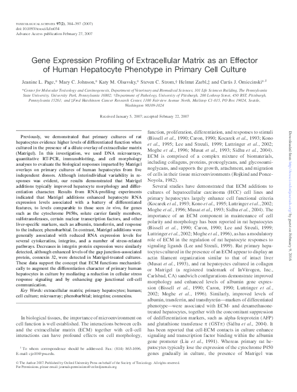 (PDF) Gene expression profiling of extracellular matrix as an effector ...