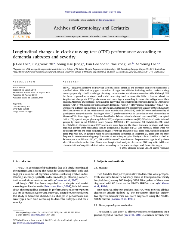 (PDF) Longitudinal changes in clock drawing test (CDT) performance