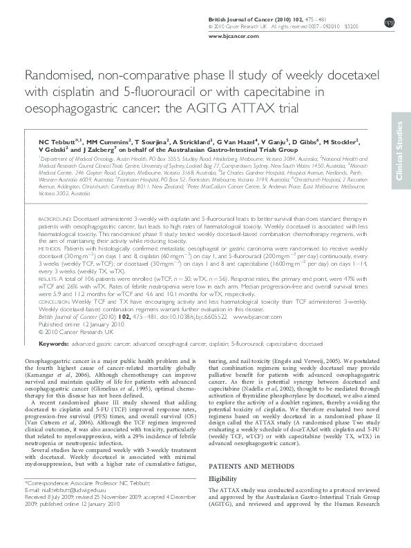 (PDF) Randomised, non-comparative phase II study of weekly docetaxel ...