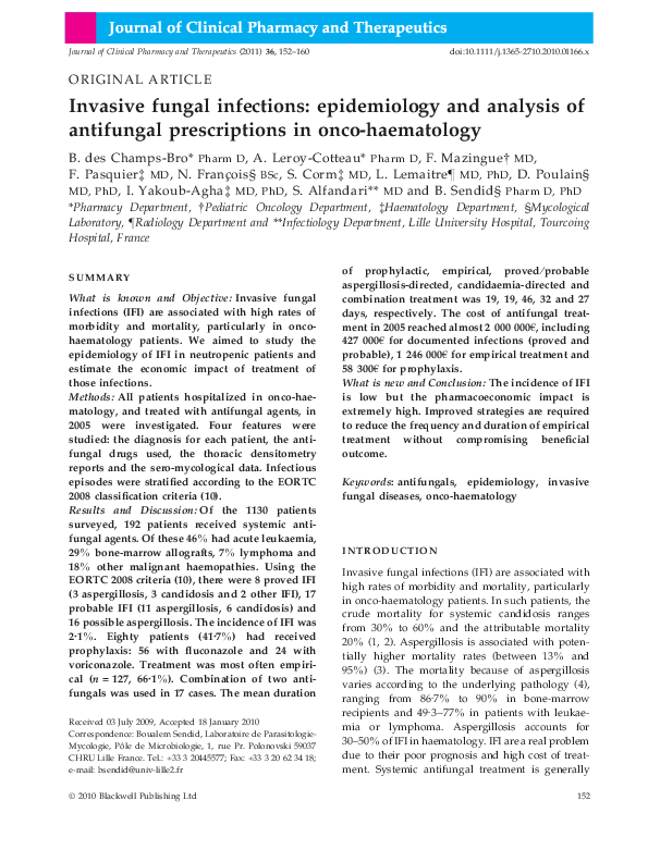 (PDF) Invasive fungal infections: epidemiology and analysis of ...