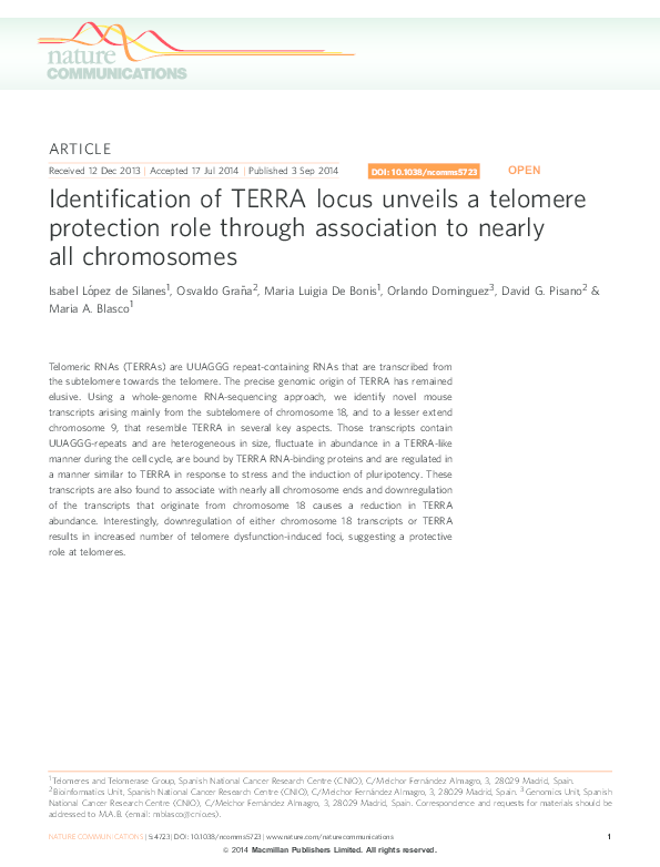 (PDF) Identification of TERRA locus unveils a telomere protection role ...