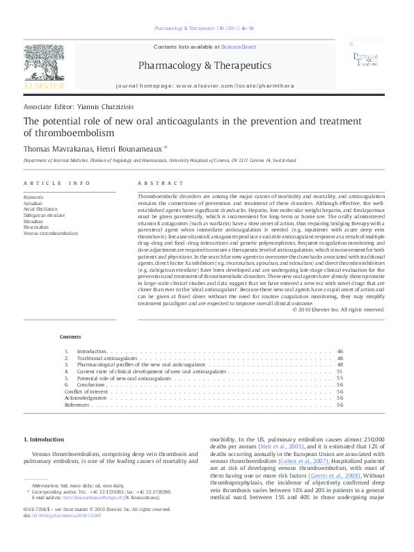 (PDF) The potential role of new oral anticoagulants in the prevention ...