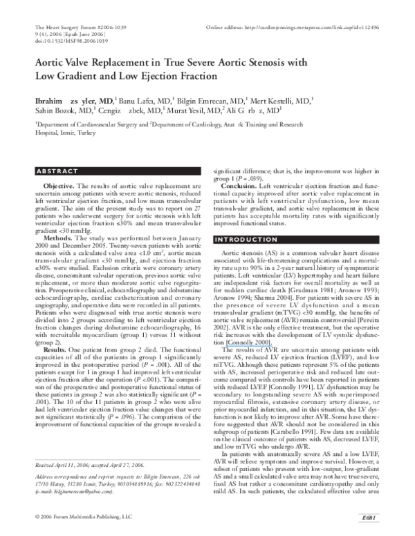 (PDF) Aortic Valve Replacement in True Severe Aortic Stenosis with Low ...