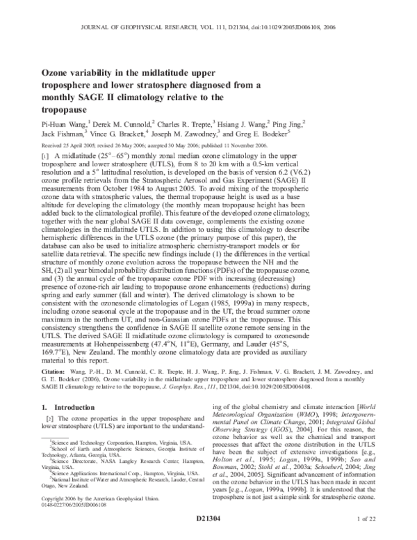 (PDF) Ozone variability in the midlatitude upper troposphere and lower ...