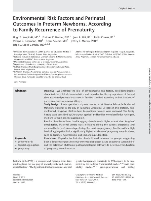 (PDF) Environmental Risk Factors and Perinatal Outcomes in Preterm ...
