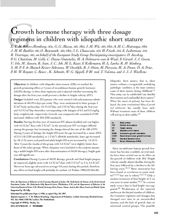 (PDF) Growth hormone therapy with three dosage regimens in children ...