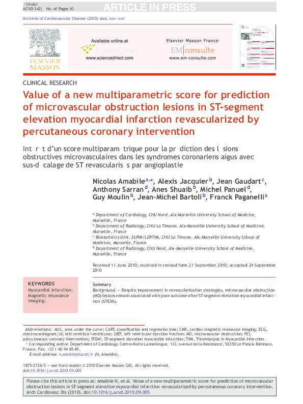 (PDF) Value of a new multiparametric score for prediction of ...