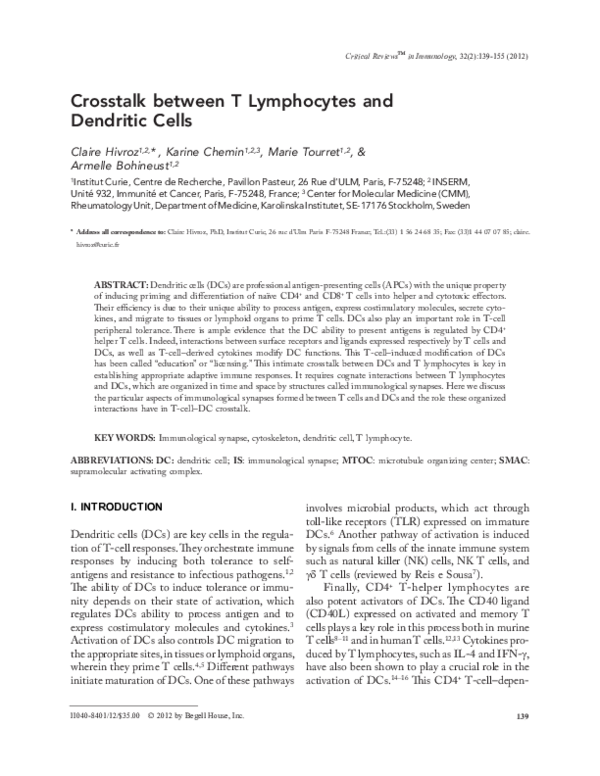 (PDF) Crosstalk between T lymphocytes and dendritic cells