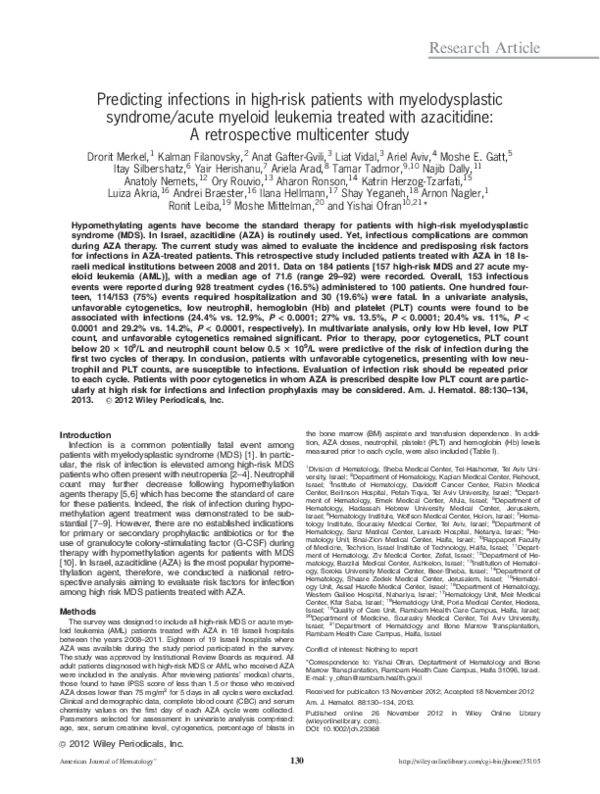 (PDF) Predicting infections in high-risk patients with myelodysplastic ...