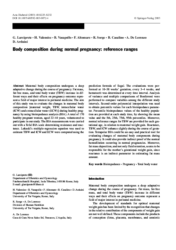 (PDF) Body composition during normal pregnancy reference ranges