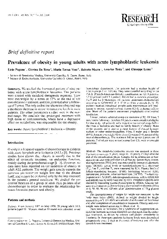 (PDF) Prevalence of obesity in young adults with acute lymphoblastic ...