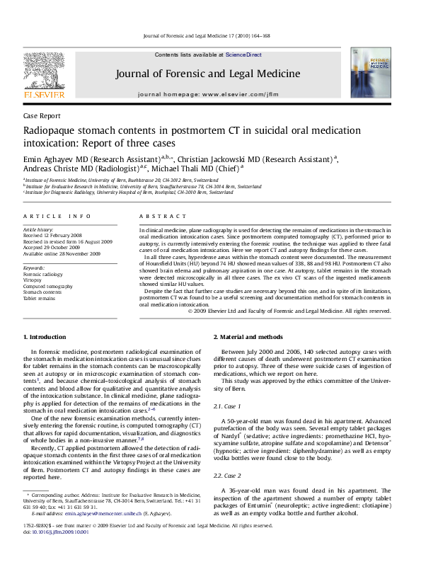 (PDF) Radiopaque stomach contents in postmortem CT in suicidal oral