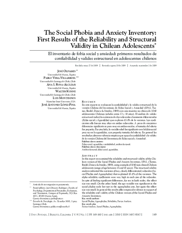 (PDF) The Social Phobia and Anxiety Inventory: First Results of the ...