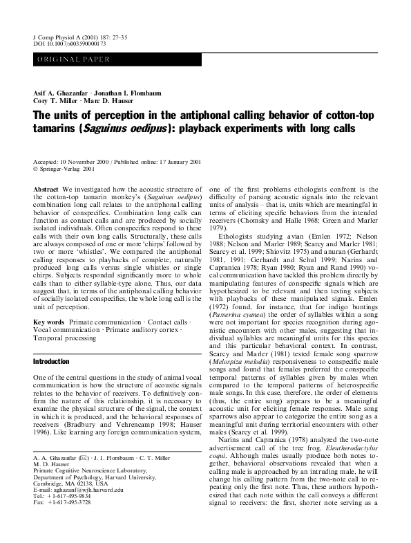 (PDF) The units of perception in the antiphonal calling behavior of ...