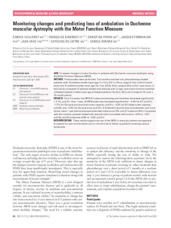 (PDF) Monitoring changes and predicting loss of ambulation in Duchenne ...