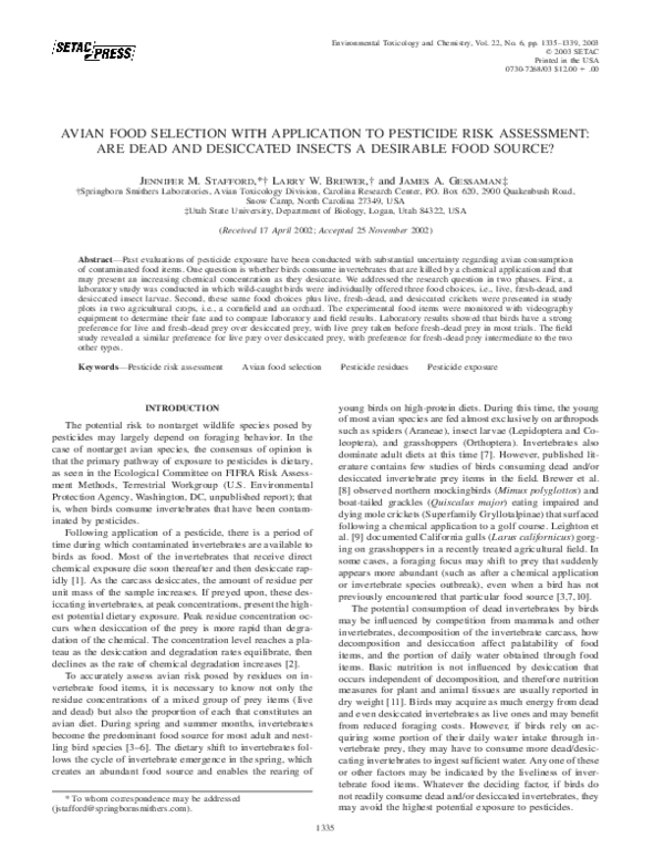 (PDF) AVIAN FOOD SELECTION WITH APPLICATION TO PESTICIDE RISK ...