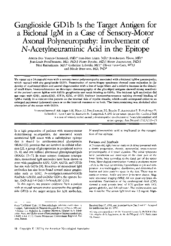 (PDF) Ganglioside GD1b is the target antigen for a biclonal IgM in a