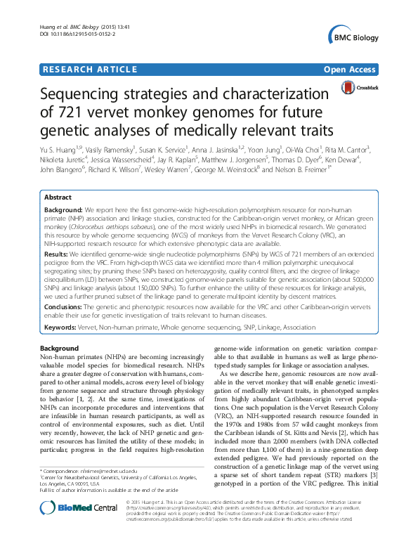 (PDF) Sequencing strategies and characterization of 721 vervet monkey ...