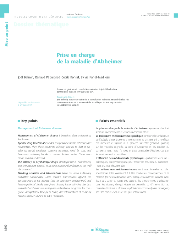 (PDF) Prise en charge de la maladie d'Alzheimer