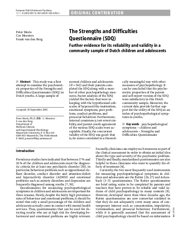 (PDF) The Strengths and Difficulties Questionnaire (SDQ)