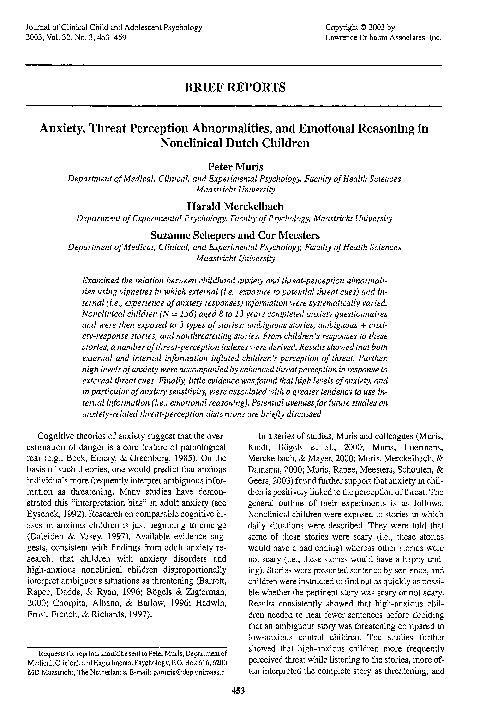 (PDF) Anxiety, Threat Perception Abnormalities, and Emotional Reasoning ...
