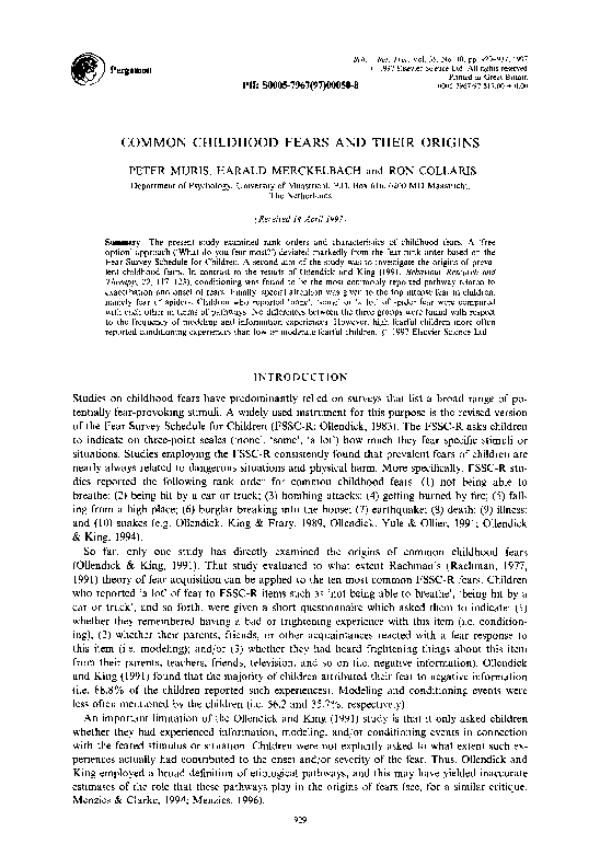 (PDF) Common childhood fears and their origins