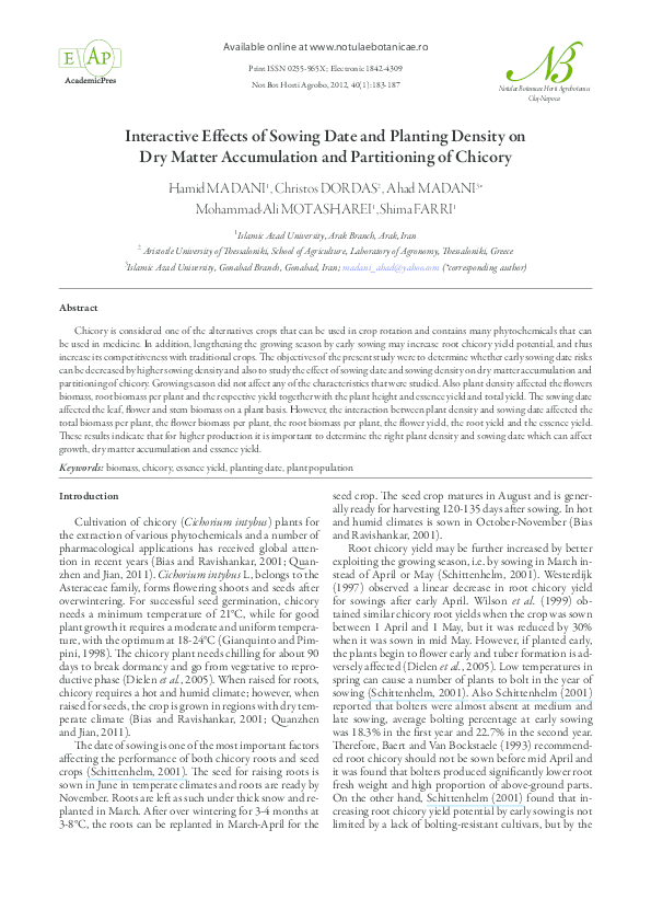 (PDF) Interactive Effects of Sowing Date and Planting Density on Dry ...