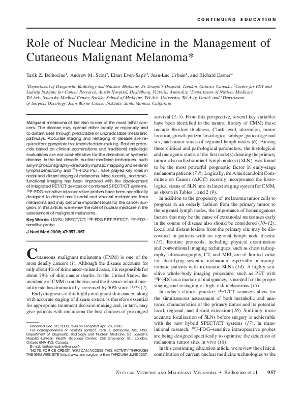 (PDF) Role of nuclear medicine in the management of cutaneous malignant ...