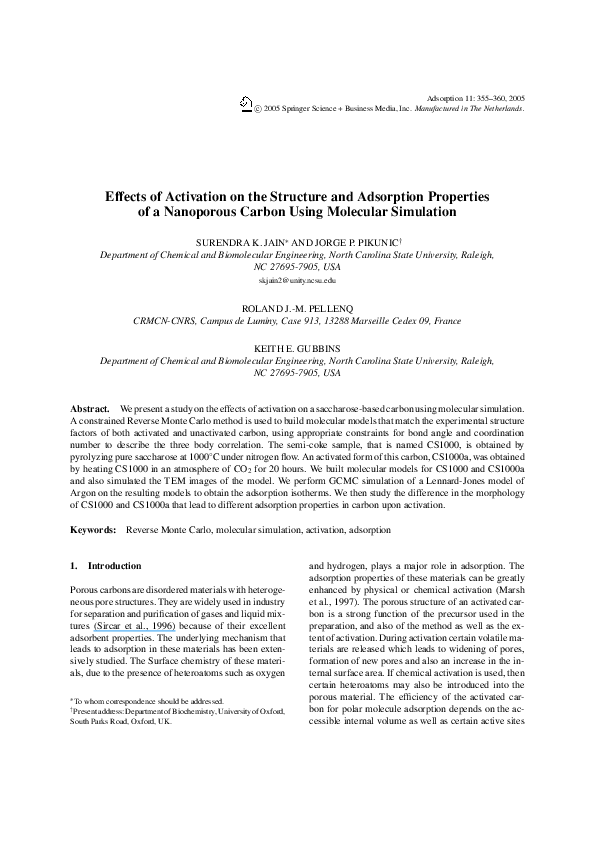 (PDF) Effects of Activation on the Structure and Adsorption Properties ...