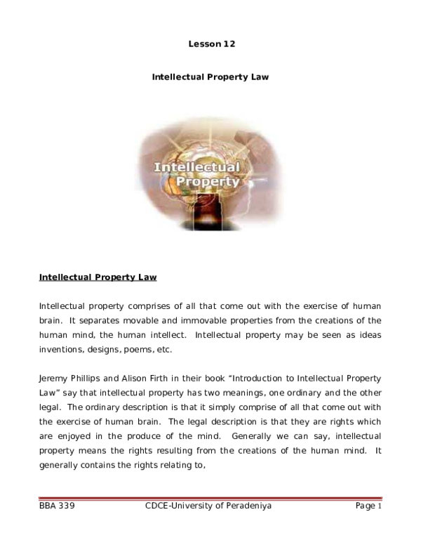(PDF) Lesson 12 Intellectual Property Law Intellectual Property Law Bêrÿl Nånåyåkkårë