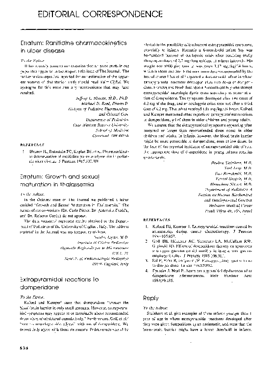 (PDF) Extrapyramidal reactions to domperidone