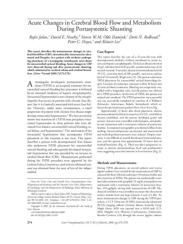 (PDF) Acute changes in cerebral blood flow and metabolism during ...