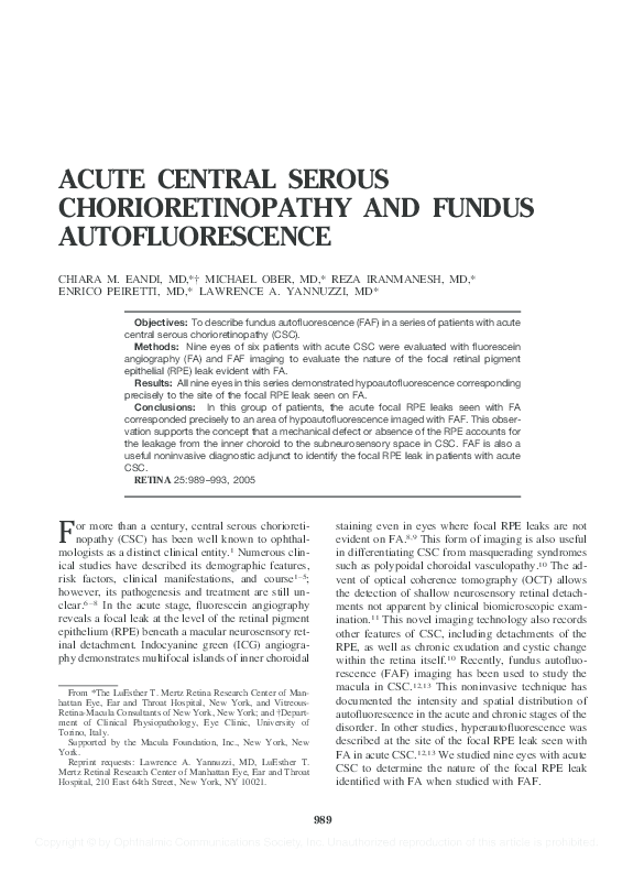 (PDF) ACUTE CENTRAL SEROUS CHORIORETINOPATHY AND FUNDUS AUTOFLUORESCENCE