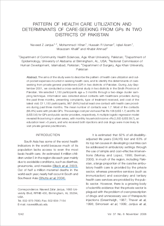(PDF) Pattern of health care utilization and determinants of care ...