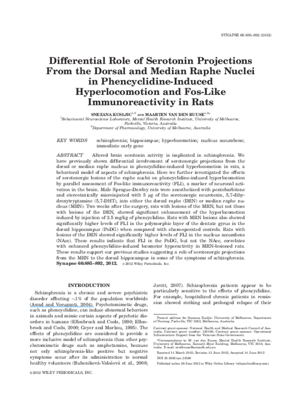 (PDF) Differential role of serotonin projections from the dorsal and ...