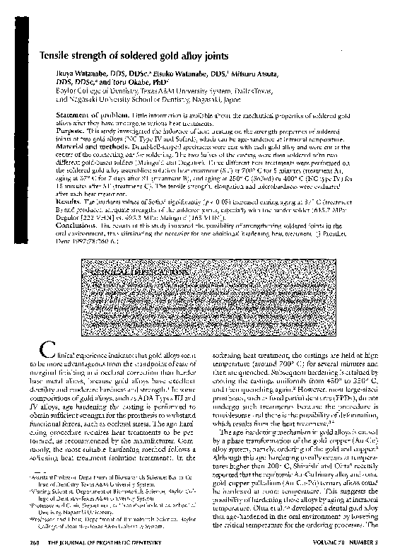 (PDF) Tensile strength of soldered gold alloy joints Ikuya Watanabe