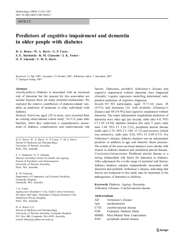 (PDF) Predictors of cognitive impairment and dementia in older people ...