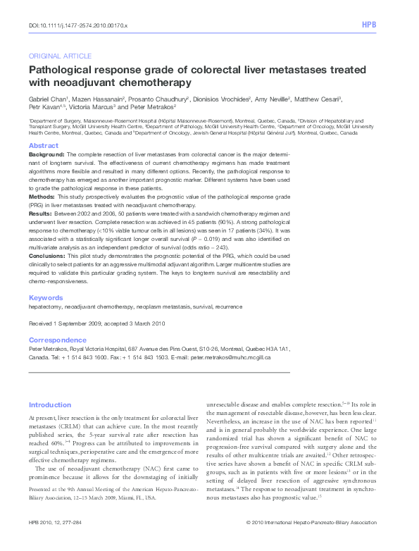 (PDF) Pathological response grade of colorectal liver metastases ...