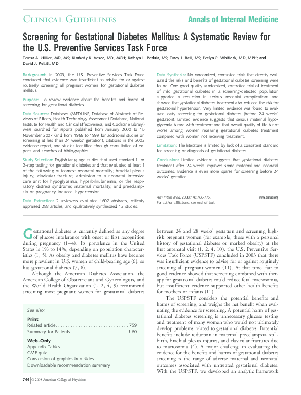 (PDF) Screening for Gestational Diabetes Mellitus: A Systematic Review ...