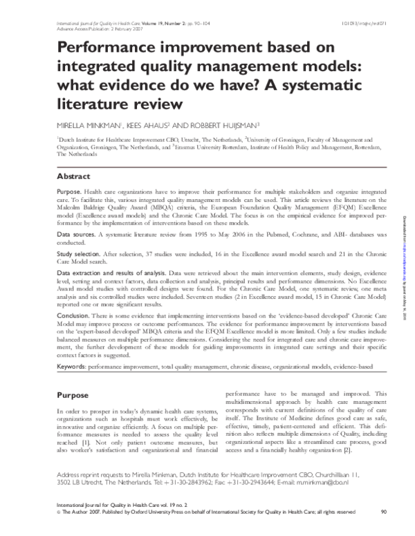 (PDF) Performance improvement based on integrated quality management ...