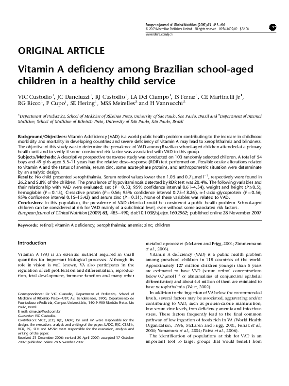 (PDF) Vitamin A deficiency among Brazilian school-aged children in a ...