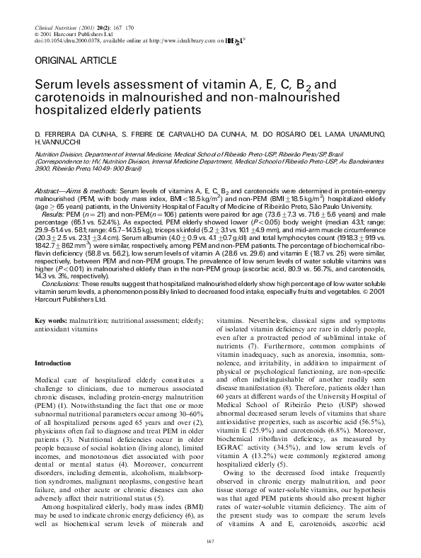 (PDF) Serum levels assessment of vitamin A, E, C, B2and carotenoids in ...