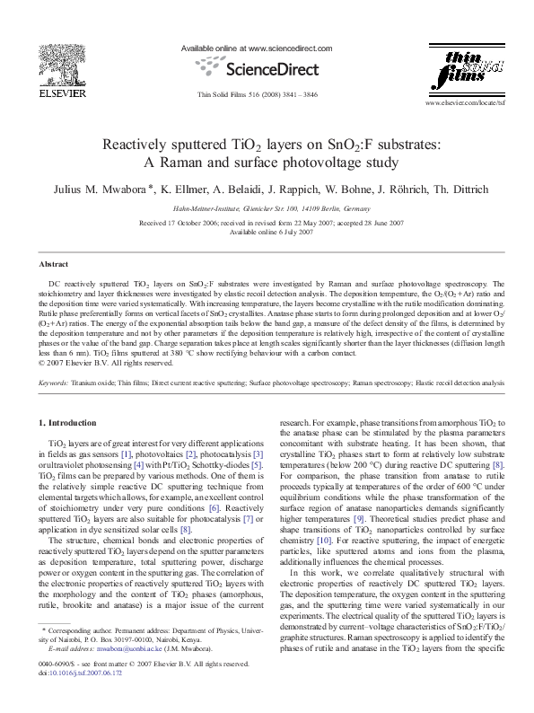 (PDF) Reactively sputtered TiO2 layers on SnO2:F substrates: A Raman ...