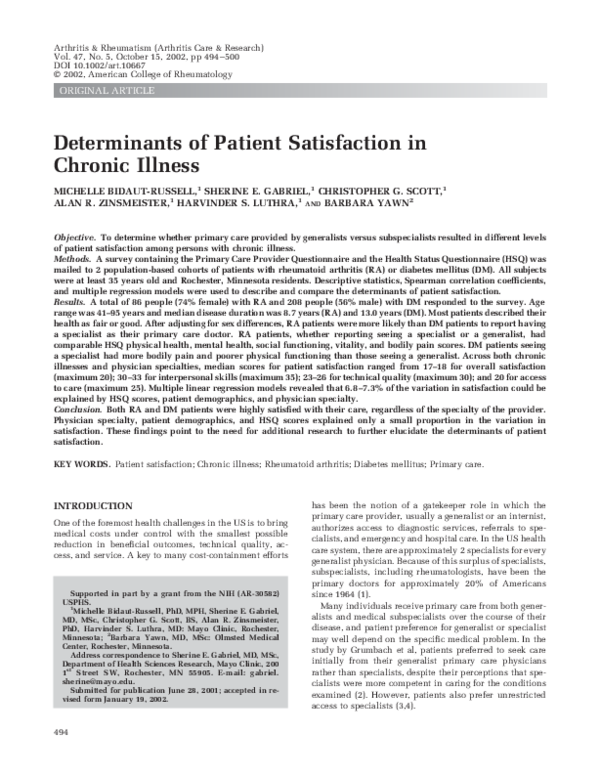 (PDF) Determinants of patient satisfaction in chronic illness