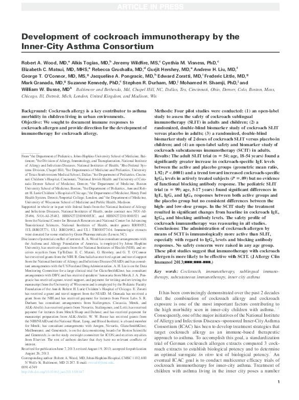 (PDF) Development of cockroach immunotherapy by the Inner-City Asthma ...