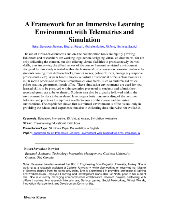 (PDF) A Framework for an Immersive Learning Environment with ...